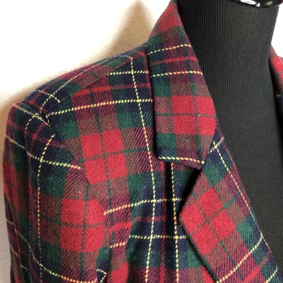 Vintange red green navy gold plaid wool blend button front blazer size 10 - Picture 7 of 16